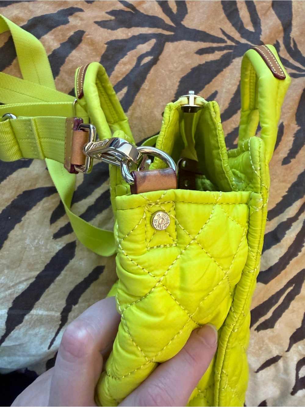 MZ Wallace Acid Yellow Quilted Mini Box Tote Crossbody Bag - Picture 8 of 11